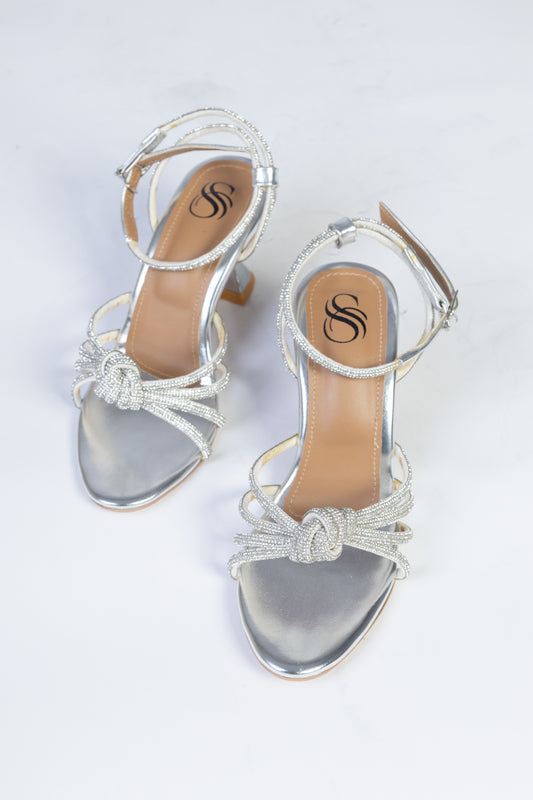Women's Silver Rhinestone Knot Heels