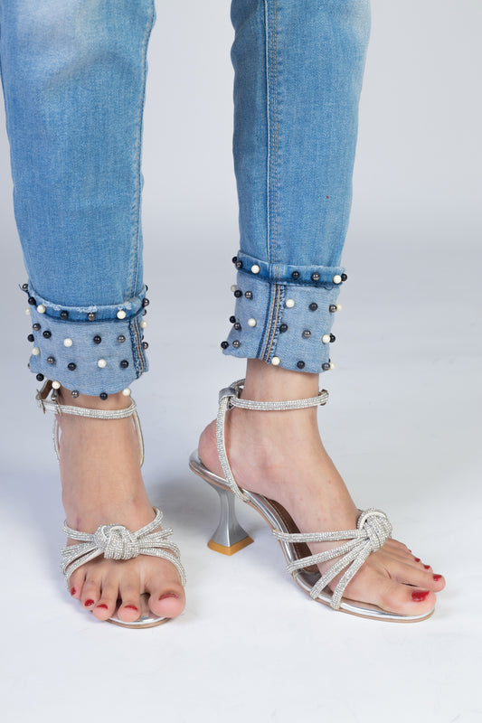 Women's Silver Rhinestone Knot Heels