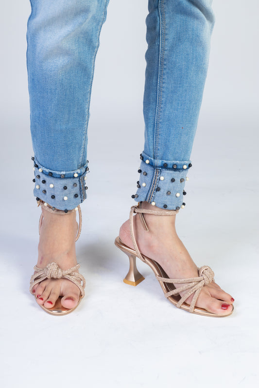 Rose Gold Strappy Heels with Knotted Detail