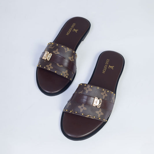 LV Studded Flats Brown