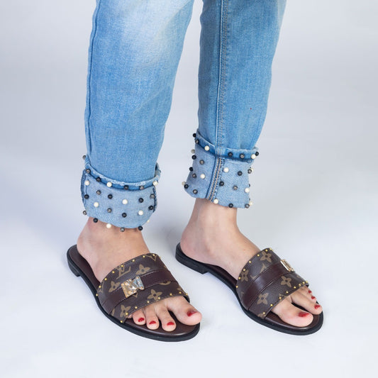 LV Studded Flats Brown