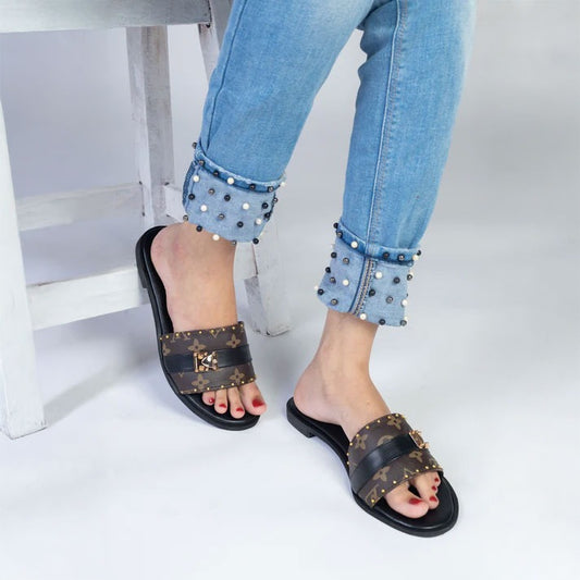 LV Studded Flats Black
