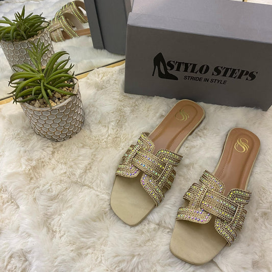 Glitzora Slides Beige