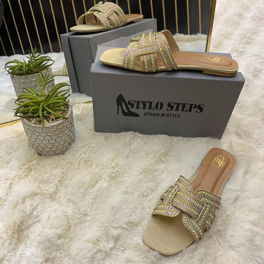 Glitzora Slides Beige